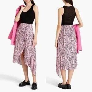 NWT MAJE Apollo Asymmetric Paisley Swirl Midi Skirt Paisley Rose Size 40EU/8US